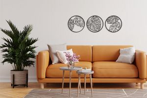 Drewniana dekoracja Monstera Wall Trio