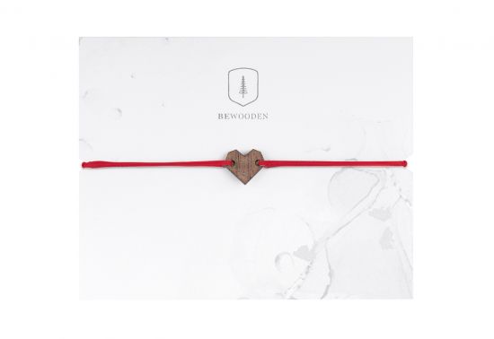 Bransoletka sznurkowa Red Heart Wooden Bracelet