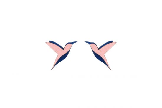 Drewniane kolczyki Pink Hummingbird Earrings