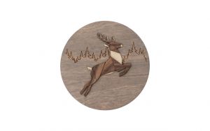 Dark Jumping Deer Wooden Image