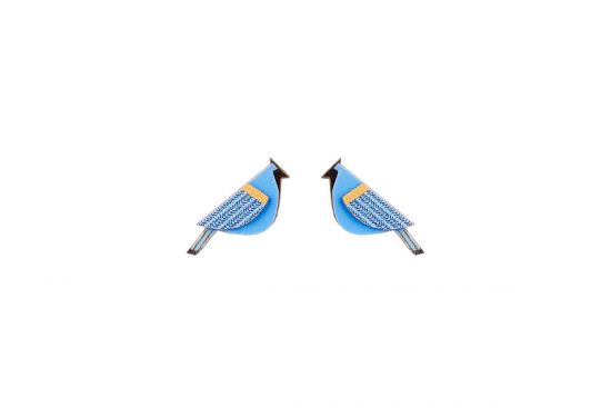 Drewniane kolczyki Blue Cutebird Earrings