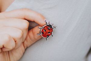 Drewniana broszka Biedronka