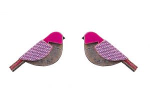 Drewniane kolczyki Purple Cutebird Earrings