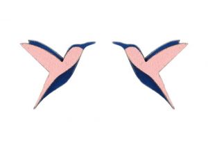 Drewniane kolczyki Pink Hummingbird Earrings