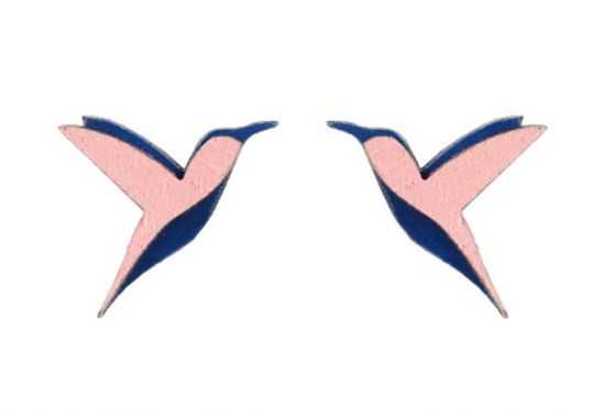 Drewniane kolczyki Pink Hummingbird Earrings