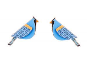 Drewniane kolczyki Blue Cutebird Earrings