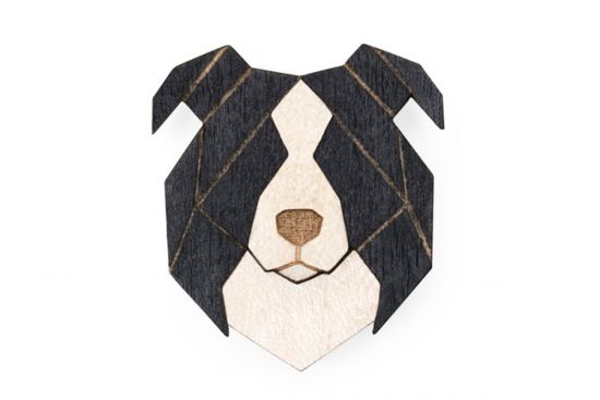 Drewniana broszka Border Collie Brooch