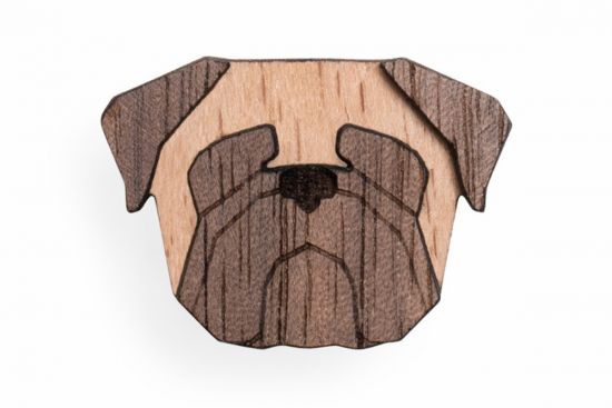 Drewniana broszka Pug Brooch