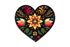 Drewniana Broszka Ludowe Serce – Czarne