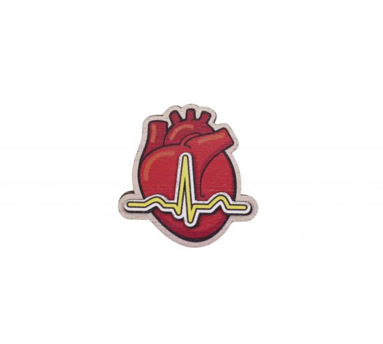 Drewniana broszka EKG Brooch