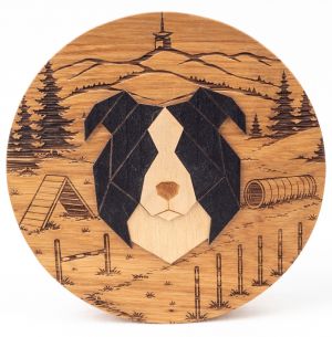 Drewniana dekoracja Border Collie z grawerem z litego drewna