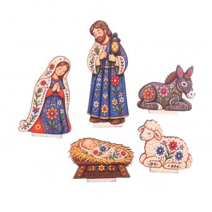 Folkowa szopka bożonarodzeniowa – zestaw figurek do modułowego drewnianego świecznika